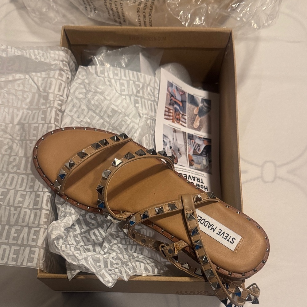 Steve Madden Tan Stud Slide Sandals